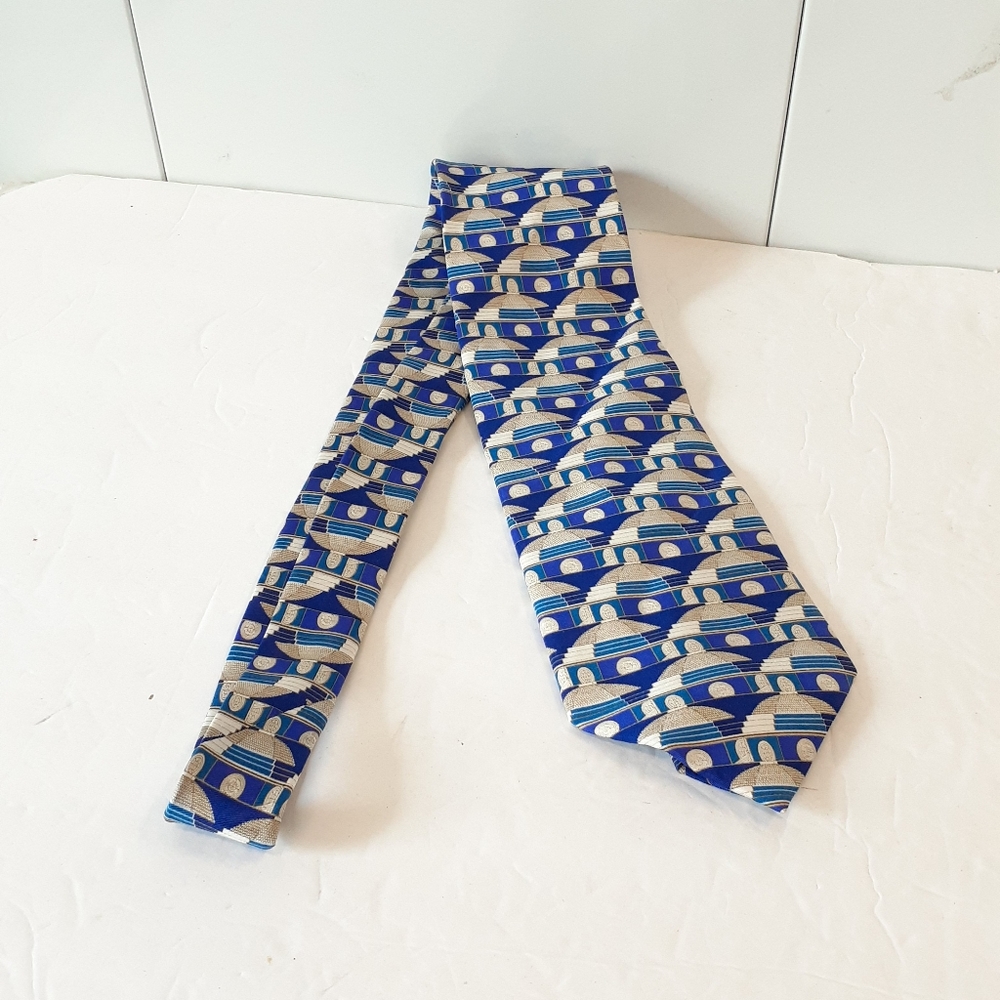 Vintage Symmetry Silk Geometric Necktie Made In Korea